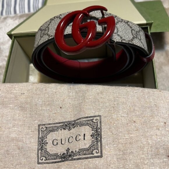 NWOT Authentic Gucci GG Marmont Leather Belt W/Burgundy Ceramic Buckle Size 105 - Picture 1 of 11
